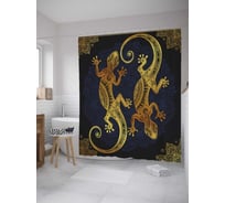 Штора (занавеска) для ванной JoyArty "Восточные ящерицы" из сатена, 180х200 см с крючками, sc_33859