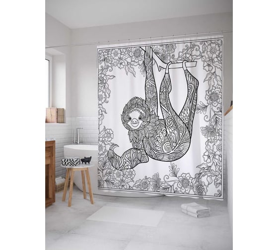 Штора (занавеска) для ванной JoyArty "Забавный лемур" из сатена, 180х200 см с крючками, sc_37845 1