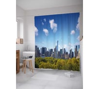 Штора (занавеска) для ванной JoyArty "Облака над городом" из сатена, 180х200 см с крючками, sc_38511