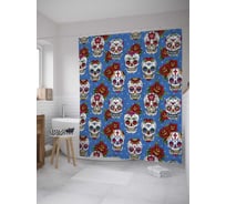 Штора (занавеска) для ванной JoyArty "Черепа с цветами" из сатена, 180х200 см с крючками, sc_35946