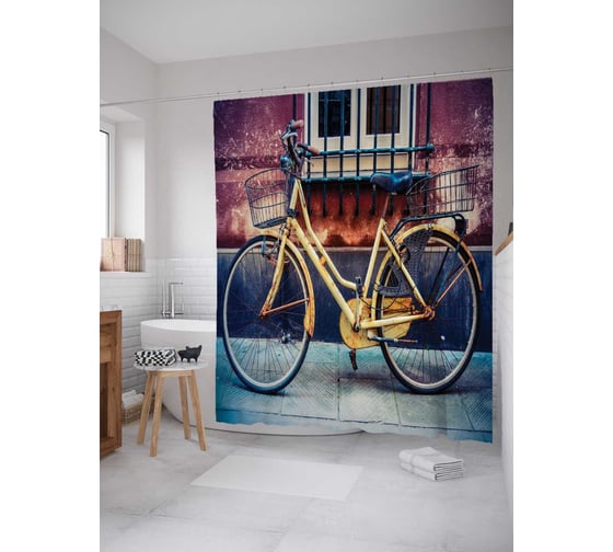 Штора (занавеска) для ванной JoyArty "Оставленный велосипед" из сатена, 180х200 см с крючками, sc_3536 1