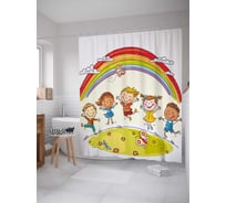Штора (занавеска) для ванной JoyArty "Дети под радугой" из сатена, 180х200 см с крючками, sc_38488