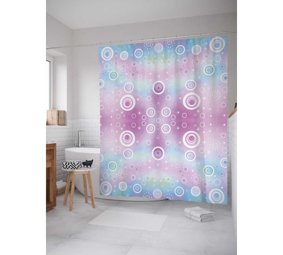 Штора (занавеска) для ванной JoyArty "Градиентный ажур" из сатена, 180х200 см с крючками, sc_38073 1