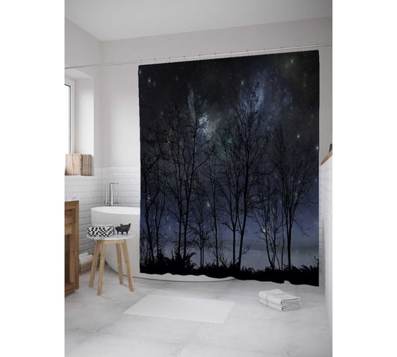 Штора (занавеска) для ванной JoyArty "Безоблачная ночь" из сатена, 180х200 см с крючками, sc_35605 1