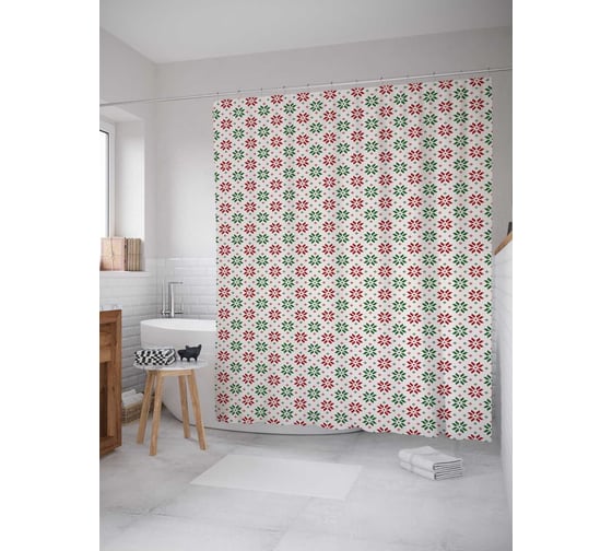 Штора (занавеска) для ванной JoyArty "Орнаментальные снежинки Рождества" из сатена, 180х200 см с крючками, sc_37161 1