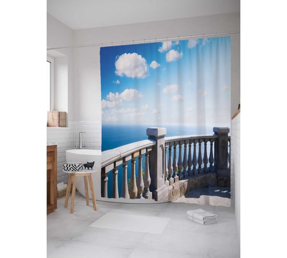 Штора (занавеска) для ванной JoyArty "Колонны парапета" из сатена, 180х200 см с крючками, sc_34905