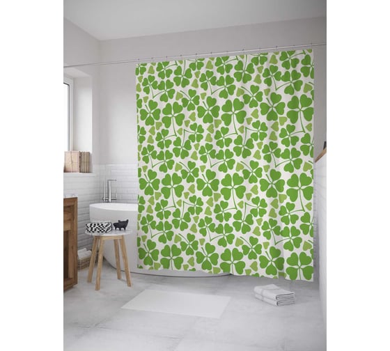 Штора (занавеска) для ванной JoyArty "Клеверное поле" из сатена, 180х200 см с крючками, sc_35550 1