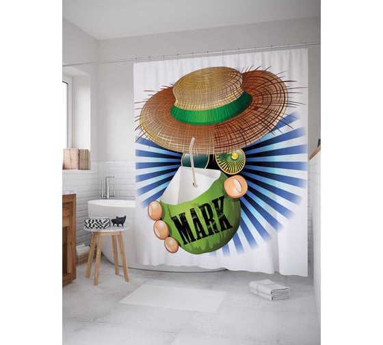 Штора (занавеска) для ванной JoyArty "Отдыхающий Марк" из сатена, 180х200 см с крючками, sc_3976 1