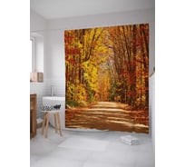 Штора (занавеска) для ванной JoyArty "Дорога в осеннем лесу" из сатена, 180х200 см с крючками, sc_37656