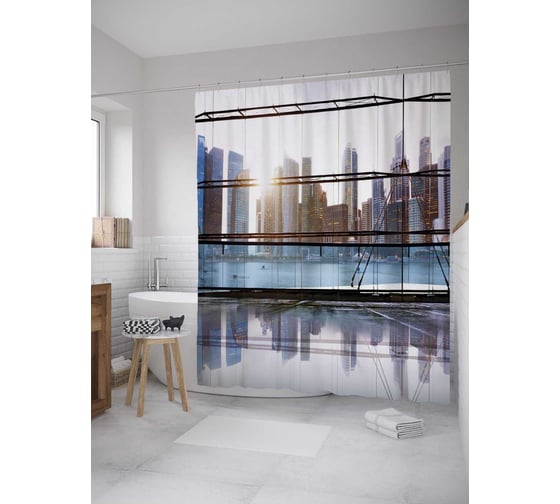 Штора (занавеска) для ванной JoyArty "Площадка на берегу мегаполиса" из сатена, 180х200 см с крючками, sc_34844 1