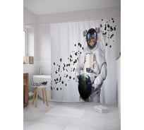 Штора (занавеска) для ванной JoyArty "Возвращение космонавта" из сатена, 180х200 см с крючками, sc_33517
