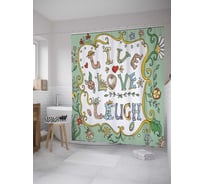 Штора (занавеска) для ванной JoyArty "Живи, люби, улыбайся" из сатена, 180х200 см с крючками, sc_35834