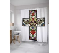 Штора (занавеска) для ванной JoyArty "Крылатый череп" из сатена, 180х200 см с крючками, sc_35921