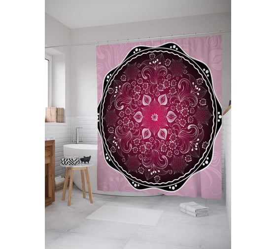 Штора (занавеска) для ванной JoyArty "Винтажная мандала" из сатена, 180х200 см с крючками, sc_36888 1