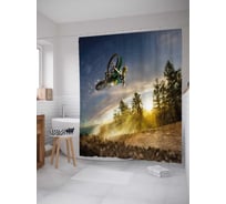 Штора (занавеска) для ванной JoyArty "Полет в солнечных лучах" из сатена, 180х200 см с крючками, sc_37269