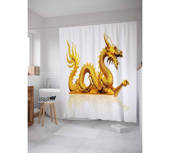 Штора (занавеска) для ванной JoyArty "Китайский дракон" из сатена, 180х200 см с крючками, sc_37756 1