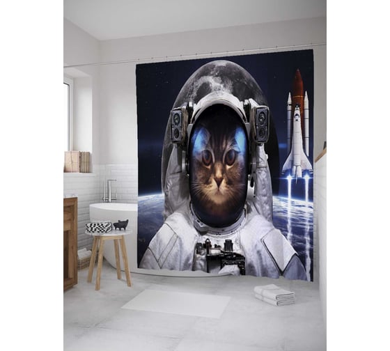 Штора (занавеска) для ванной JoyArty "Запуск ракеты" из сатена, 180х200 см с крючками, sc_33499 1