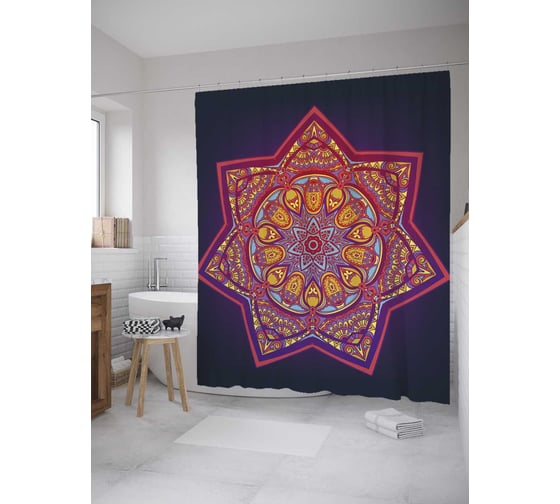 Штора (занавеска) для ванной JoyArty "Многоугольная мандала" из сатена, 180х200 см с крючками, sc_35450 1