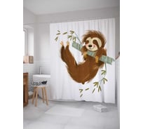 Штора (занавеска) для ванной JoyArty "Ленивец на ветке" из сатена, 180х200 см с крючками, sc_37844