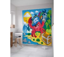 Штора (занавеска) для ванной JoyArty "Сокровище и краб" из сатена, 180х200 см с крючками, sc_38210