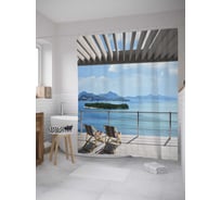 Штора (занавеска) для ванной JoyArty "Лежаки на террасе" из сатена, 180х200 см с крючками, sc_34978