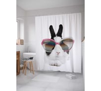 Штора (занавеска) для ванной JoyArty "Кролик-пижон" из сатена, 180х200 см с крючками, sc_38598