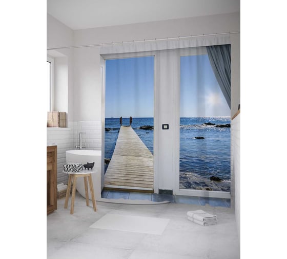 Штора (занавеска) для ванной JoyArty "Выход на причал" из сатена, 180х200 см с крючками, sc_34864 1