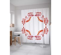 Штора (занавеска) для ванной JoyArty "Рябиновая виньетка" из сатена, 180х200 см с крючками, sc_38378