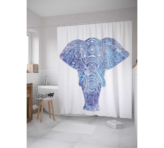 Штора (занавеска) для ванной JoyArty "Священный слон Мбату" из сатена, 180х200 см с крючками, sc_35399
