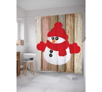 Штора (занавеска) для ванной JoyArty "Снеговик рисунок на заборе" из сатена, 180х200 см с крючками, sc_5475