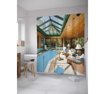 Штора (занавеска) для ванной JoyArty "Отдых у бассейна" из сатена, 180х200 см с крючками, sc_34822