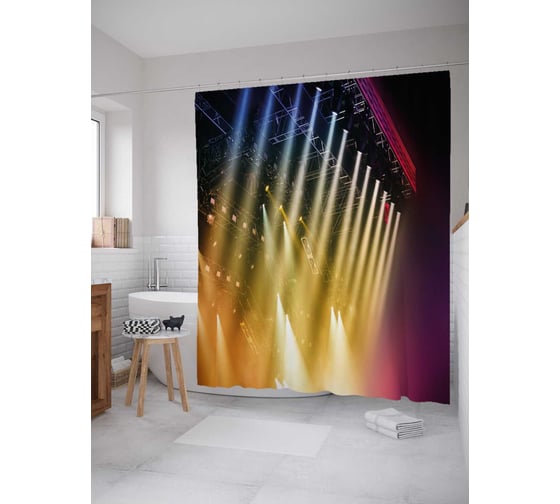 Штора (занавеска) для ванной JoyArty "Студийное освещение" из сатена, 180х200 см с крючками, sc_38121 1