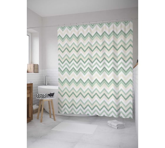 Штора (занавеска) для ванной JoyArty "Мятные волны" из сатена, 180х200 см с крючками, sc_33762 1