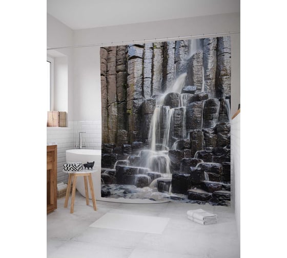 Штора (занавеска) для ванной JoyArty "Водопадное искусство" из сатена, 180х200 см с крючками, sc_4142