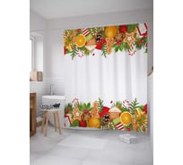 Штора (занавеска) для ванной JoyArty "Новогодние украшения" из сатена, 180х200 см с крючками, sc_37039