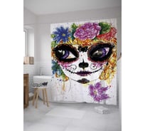 Штора (занавеска) для ванной JoyArty "Готическая девушка в цветах" из сатена, 180х200 см с крючками, sc_35923