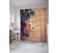 Штора (занавеска) для ванной JoyArty "Пряничный человечек на досках" из сатена, 180х200 см с крючками, sc_38334