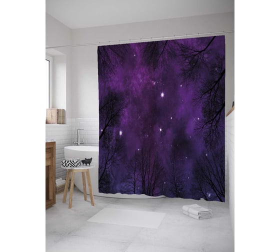 Штора (занавеска) для ванной JoyArty "Высота звезд" из сатена, 180х200 см с крючками, sc_35607 1