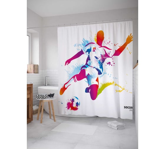Штора (занавеска) для ванной JoyArty "Отбивание мяча" из сатена, 180х200 см с крючками, sc_37273 1