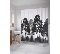 Штора (занавеска) для ванной JoyArty "Силуэты леса" из сатена, 180х200 см с крючками, sc_38183