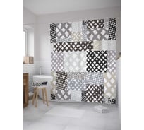 Штора (занавеска) для ванной JoyArty "Монохромный пэчворк" из сатена, 180х200 см с крючками, sc_35985