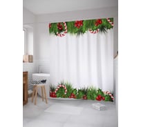 Штора (занавеска) для ванной JoyArty "Рождественские елочные ветки" из сатена, 180х200 см с крючками, sc_37066