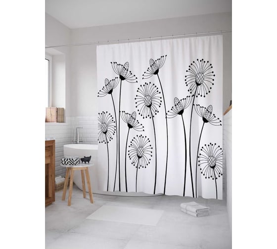Штора (занавеска) для ванной JoyArty "Зарисовки цветов" из сатена, 180х200 см с крючками, sc_38193 1
