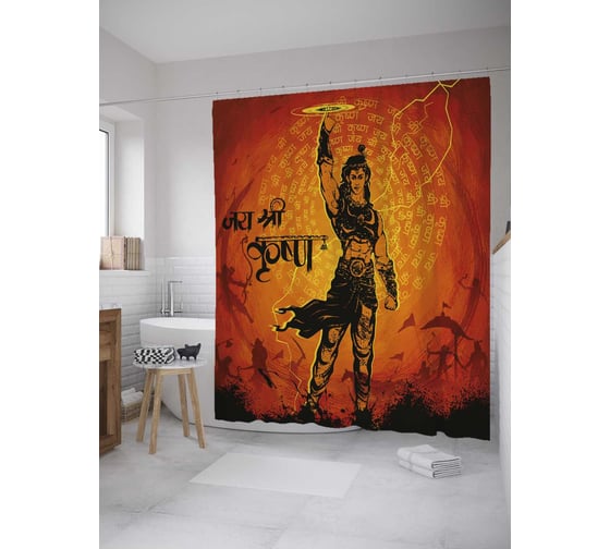 Штора (занавеска) для ванной JoyArty "Силуэт воина" из сатена, 180х200 см с крючками, sc_33900 1