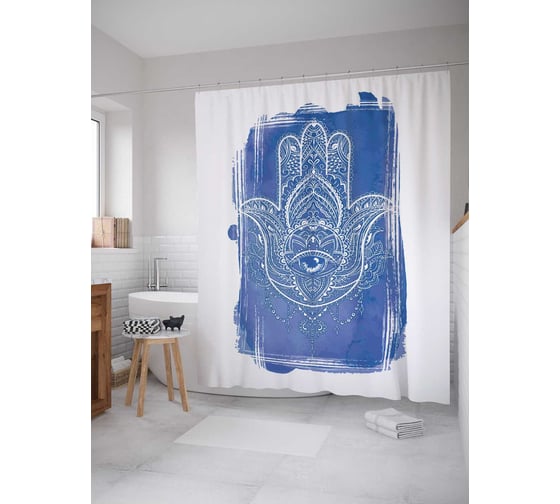 Штора (занавеска) для ванной JoyArty "Хамса на полотне" из сатена, 180х200 см с крючками, sc_38625 1