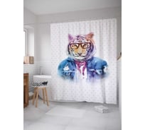 Штора (занавеска) для ванной JoyArty "Деловой тигр" из сатена, 180х200 см с крючками, sc_37208