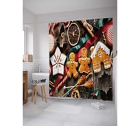 Штора (занавеска) для ванной JoyArty "Рождественские пряники" из сатена, 180х200 см с крючками, sc_38339