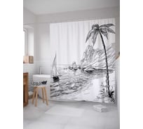 Штора (занавеска) для ванной JoyArty "Зарисовки моря" из сатена, 180х200 см с крючками, sc_38186