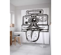 Штора (занавеска) для ванной JoyArty "Полароид с усами" из сатена, 180х200 см с крючками, sc_37234