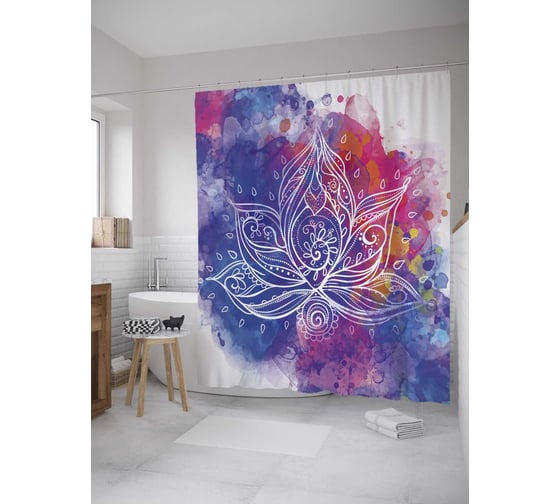 Штора (занавеска) для ванной JoyArty "Контурный лотос" из сатена, 180х200 см с крючками, sc_35485